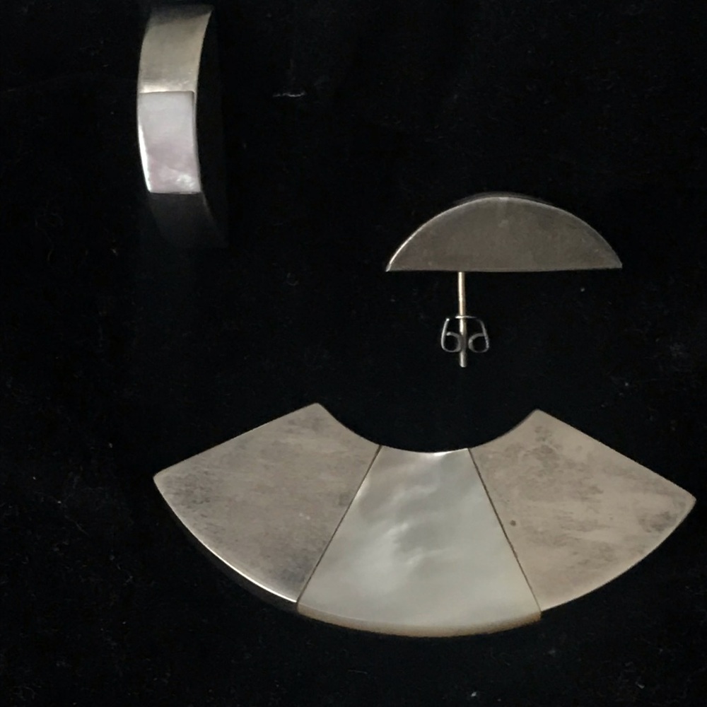 🌺Modernist Vintage Silver and Mother of aPearl Jewelry Set. Unique Artisan work